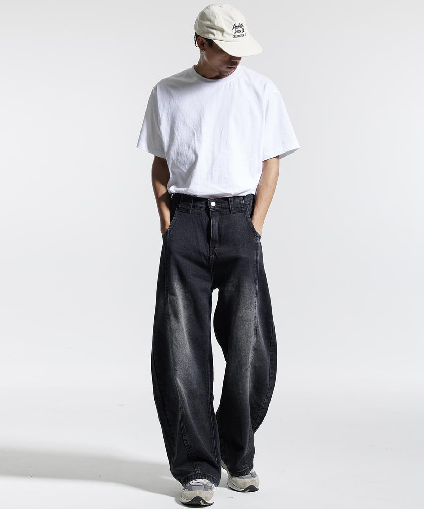 CREAM SODA LAB Wide Cut Volume Curved Pants Black
