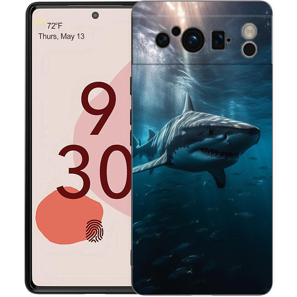 Luxury TPU Phone Case For Google Pixel 9 8 8A 7 7A 6 Pro XL 6A 5G Ocean Whale Shark Swimming Black Soft Back Cover
