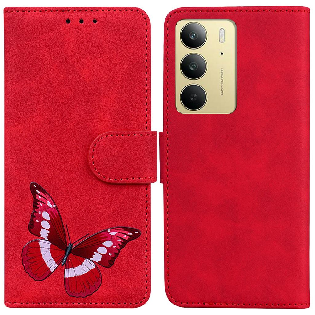 Etui ze skóry PU do telefonu Realme C75 4G z nadrukiem motyli