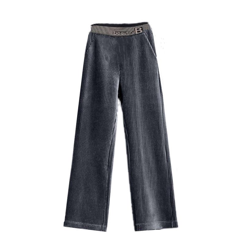 Fleecing Thick Warm Stripes High Waist Corduroy Straight Wide Leg Long Pant Women Winter Casual Trouser