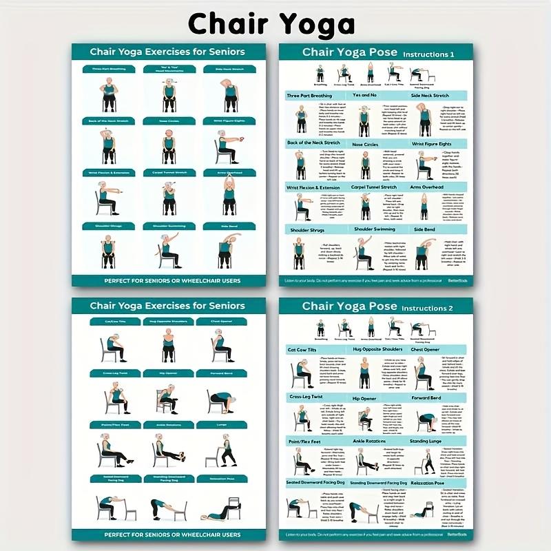 

[Друкований малюнок] 4 Пози йоги на стільці Тренування Фітнес-діаграма для початківців та літніх людей - Друк без рамки 8x10 дюймів