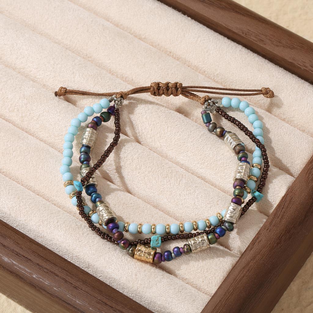 Multicolor Layered Beaded Adjustable Bracelet Set for Women Bohemian Handmade Jewelry Gift