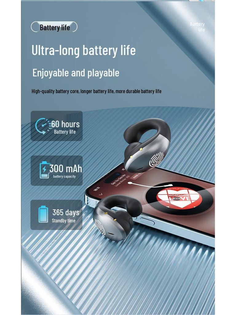 AS-01 Wireless Bluetooth Sport Ear Clip Headphones - Long Battery Life