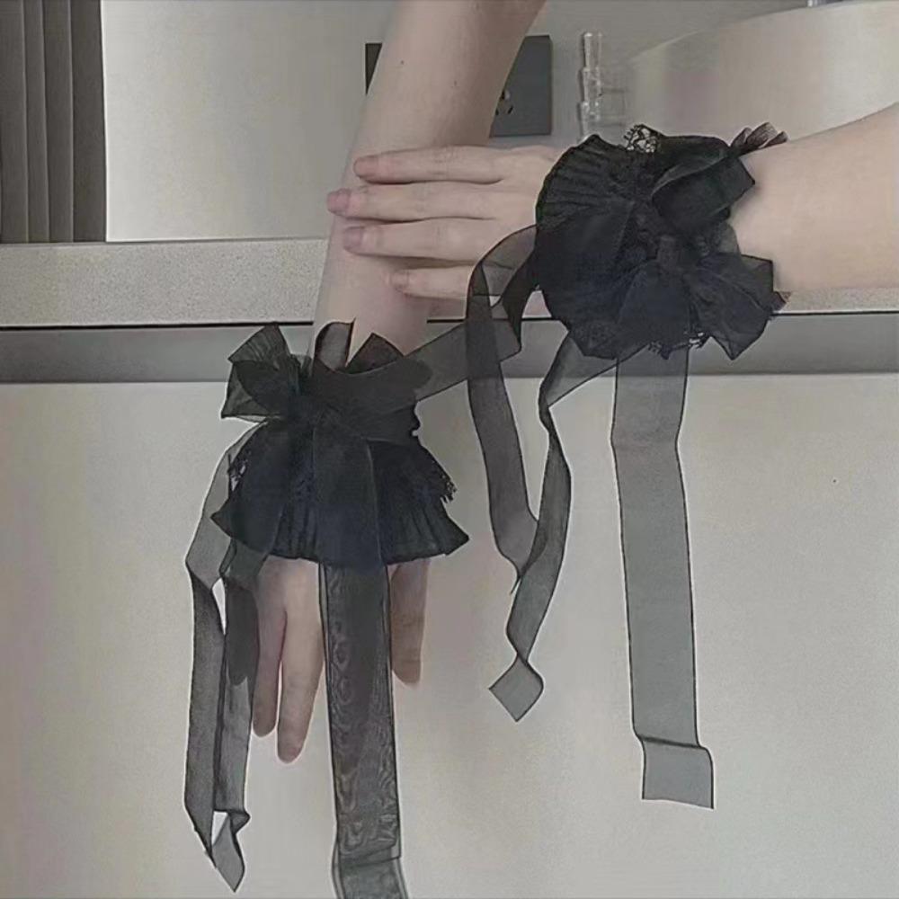 Bow Knot Lolita Arm Sleeve Elastic Ruffled Fake Sleeves Cuffs Ribbon Arm Cuffs Anime Convention