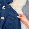 Retro Sleeveless A-Line Denim Dress with Turn-Down Collar and Cutout Waist