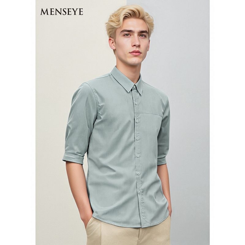 Menseye Men's Quarter-Sleeve Shirt, New Summer Business Wrinkle-Resistant Versatile Five-Quarter Sleeve Shirt