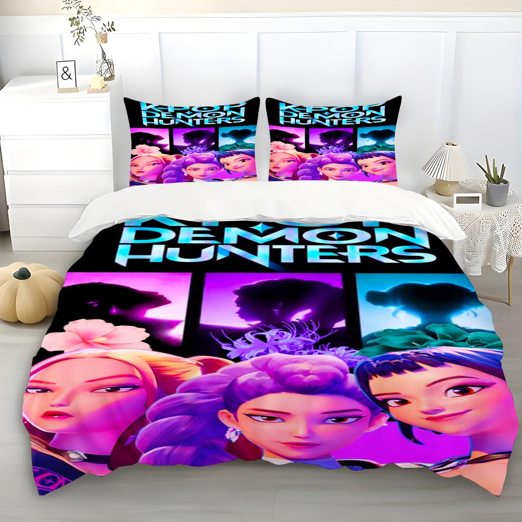 K-Pop Demon Hunters Themed Bedding Set Colorful Print Duvet Cover & Bed Sheet Student Dormitory Textile Kid Gift