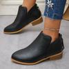 Fashion Large Size Women's Leather Boots Autumn Winter Pointed Toe Fashion Zipper Chunky Heel Shoes Outdoor Non Slip Vintage Short Boots