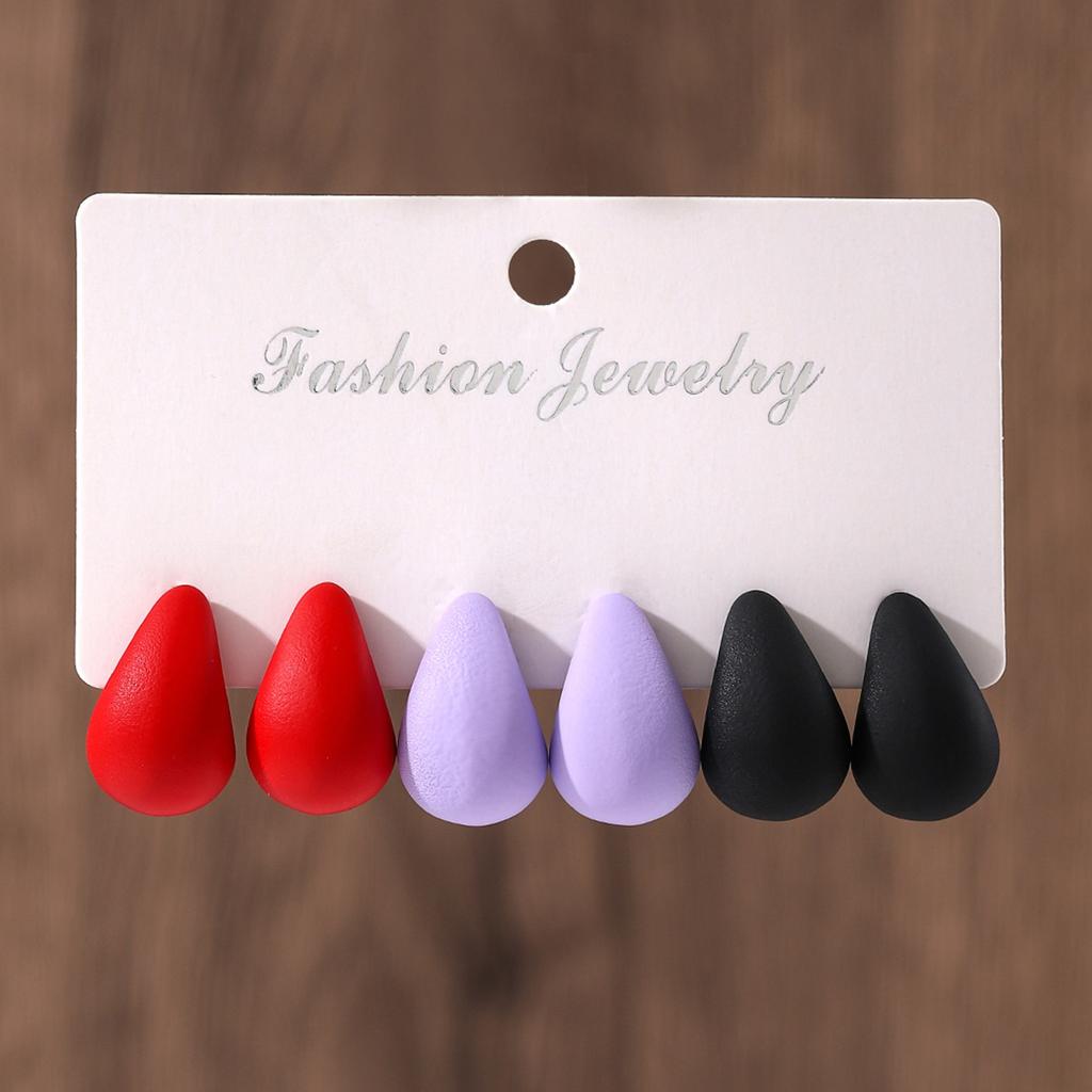 Popular pink water drop earrings set, European and American design stud earrings, 1 pair of versatile earrings.