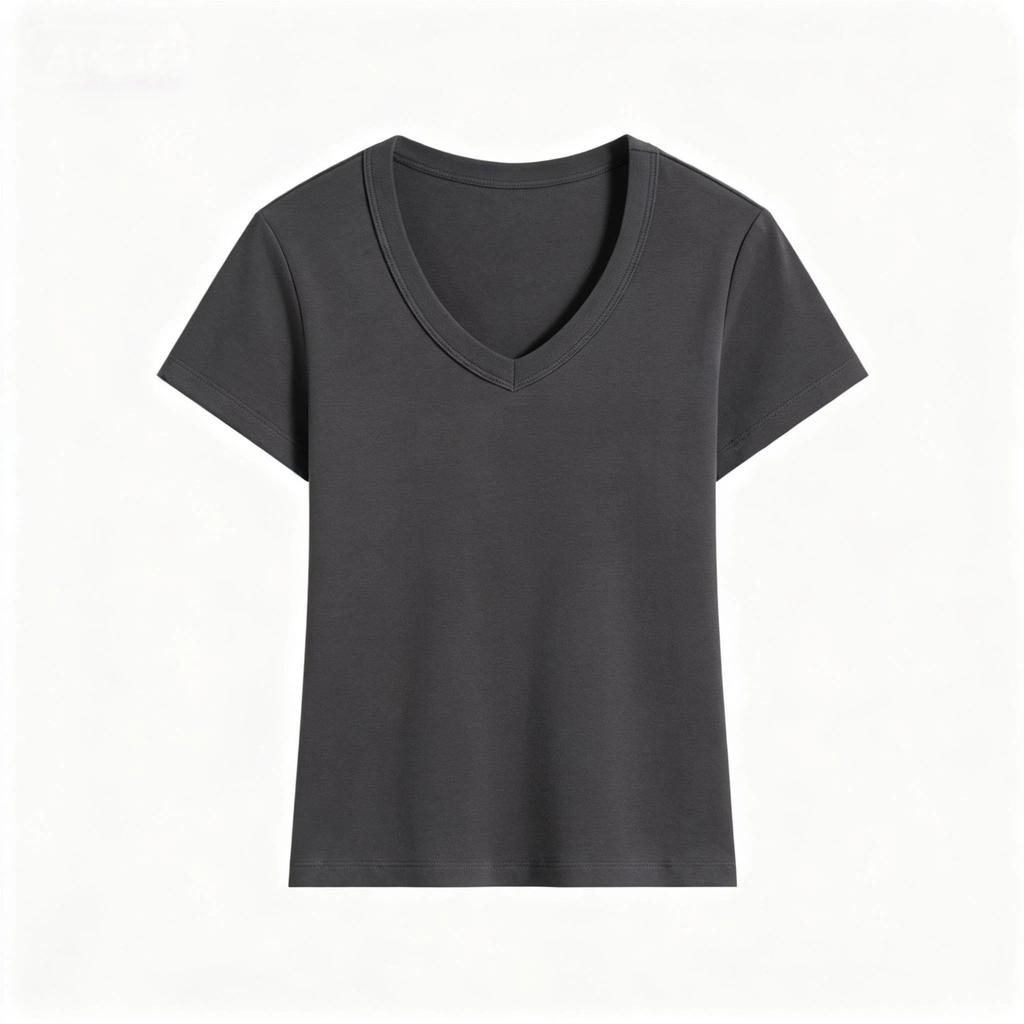 Summer Solid Color V-Neck Slim-Fit T-Shirt for Women, New Slim-Fit Round-Neck Short-Sleeve Top