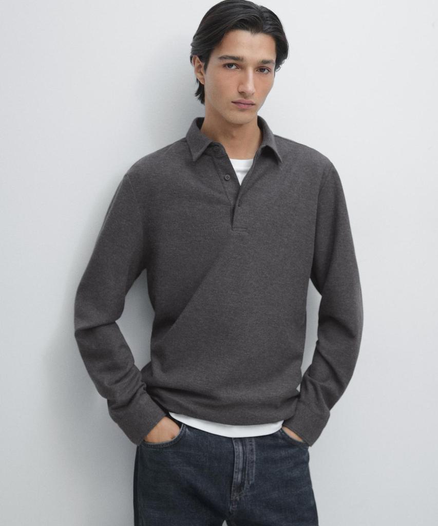 Masimodutti Long Sleeve Textured Pique Polo Shirt