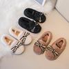 Girls' 2025 Autumn/Winter Plush Bowknot Shoes - Medium To Large Sizes, Soft Sole, Warm Cotton, All-Match.
