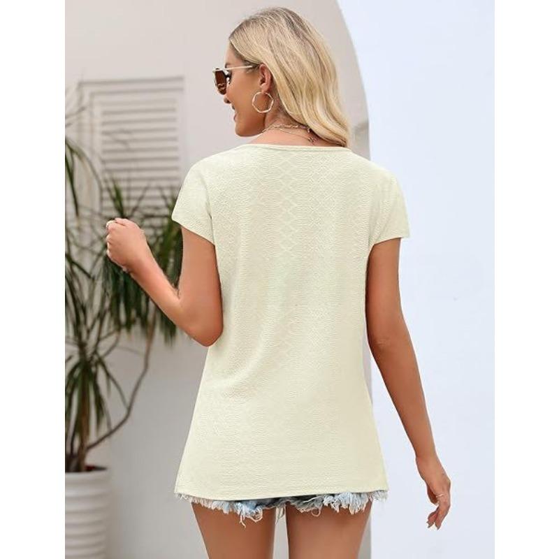 YYFS Dámská móda Ležérní Léto Jaro Jednobarevný potisk Halenky a košile s krátkým rukávem a výstřihem do V