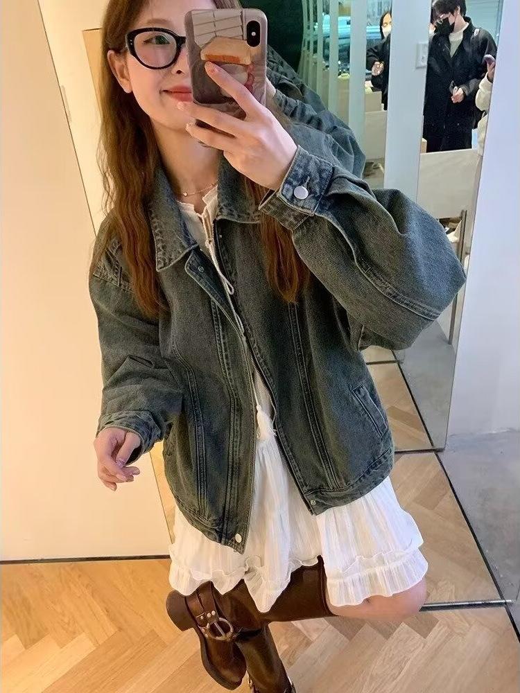 Retro Washed Distressed Denim Jacket - Women's 2025 Spring/Autumn Collection