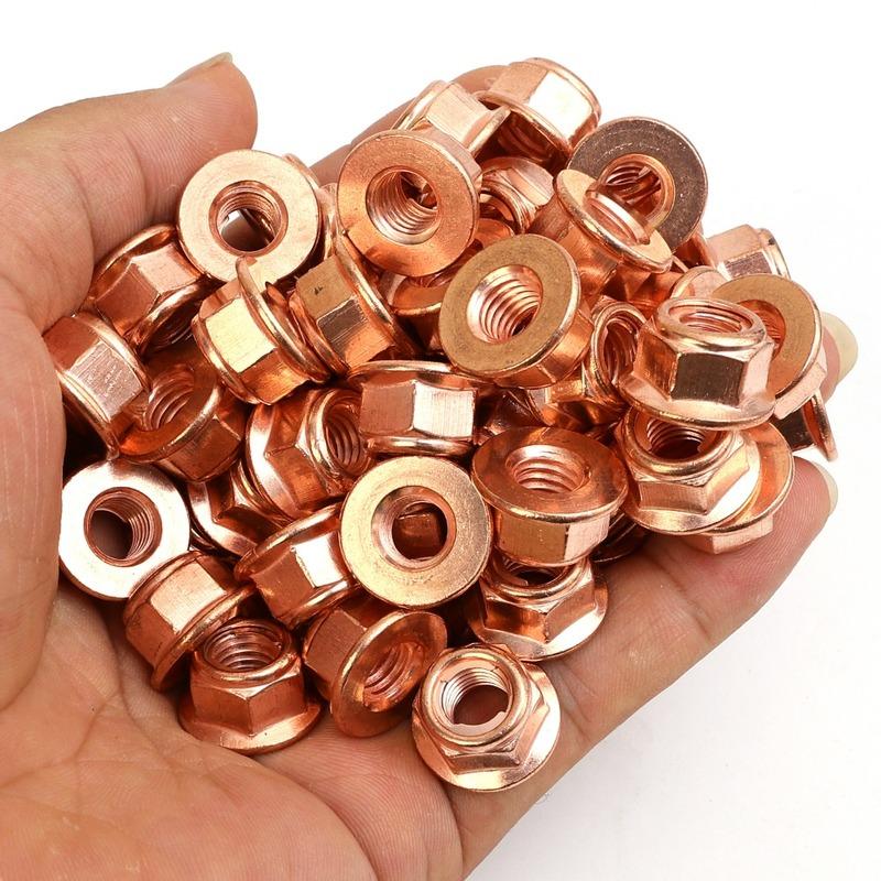 M8 Exhaust Pipe Nuts for BMW E30 3 Series Carbon Steel Copper Plated Hex Self Locking Nut Manifold High Temp Fastener Hardware