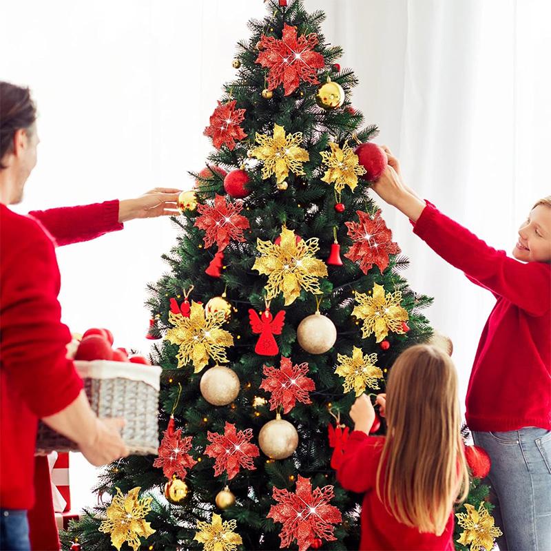 11CM 5Pcs Glitter Artifical Christmas Flowers With Clips Christmas Tree Wreath Decoration Xmas Ornaments Home New Year 2026