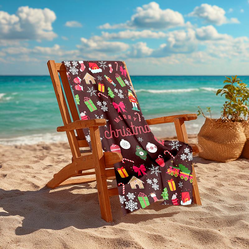 1Pc Christmas Festive Elements Beach Towel Quick Dry Multiuse For Beach Pool Gym Yoga Home Travel Christmas Halloween Xmas Gift S211