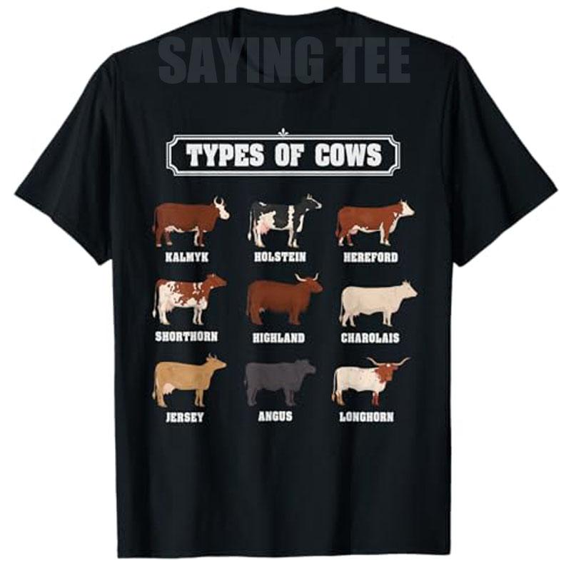 Types of Cow Cattle Ideas for Kids Boys Farmer Costume TShirt Fashion Y2k Design Graphic Outfit Novelty Gift Saying Tee Top