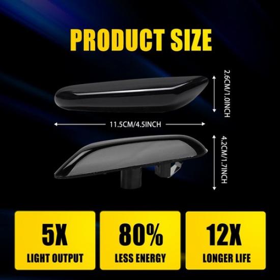 2x LED Sequential Side Marker Lights For BMW E46 E60 E61 E81 E82 E88 E90 E91 EOA