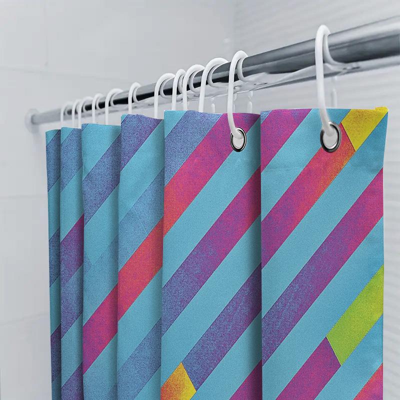 Modern Abstract Shower Curtain Blue Purple Geometric Waterproof Bathroom Decor Set Liner