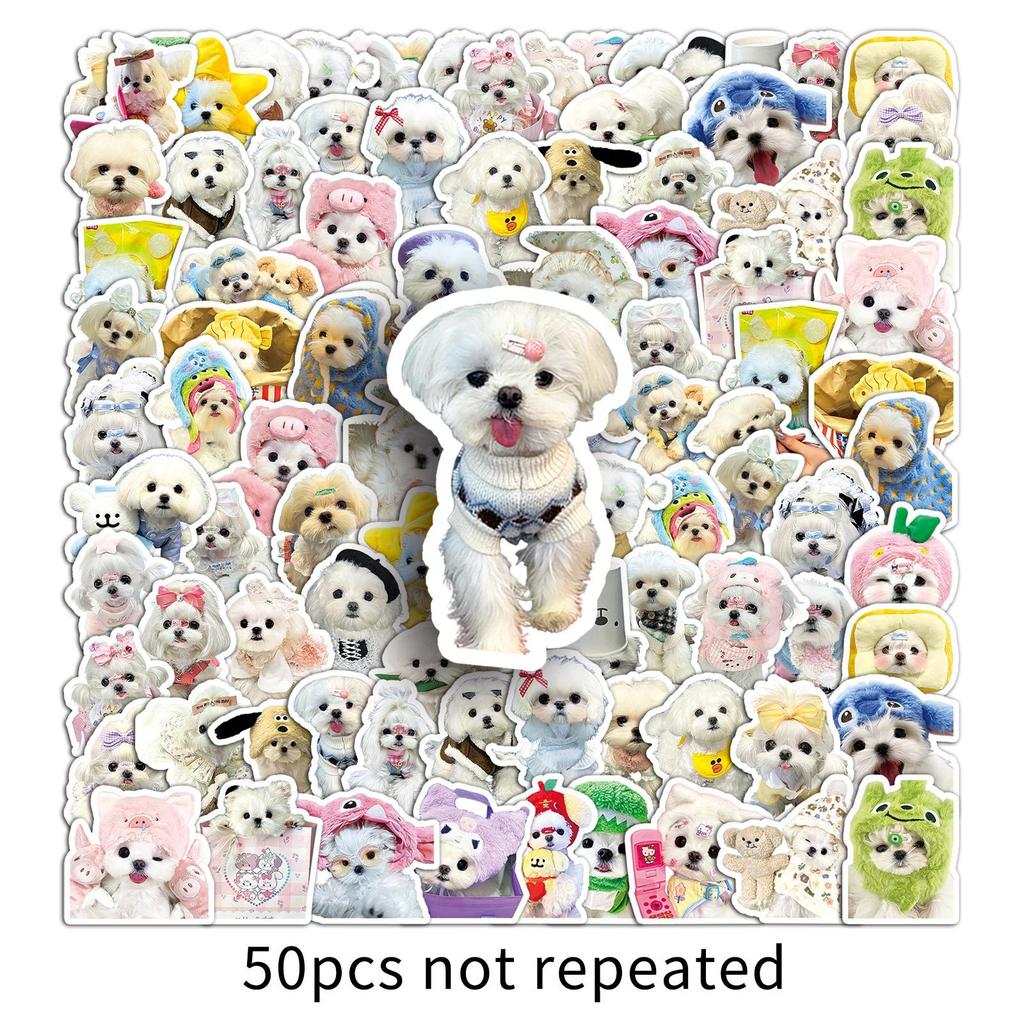50 Maltese Graffiti Stickers Cute Dog Ins Style Creative Decorative Water Cup Computer Mobile Phone Case Stickers