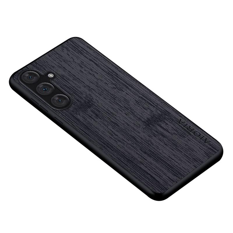 

AIORIA For Samsung Galaxy S24+ Case Leather Coated PC+TPU Phone Cover Bamboo Grain Design Black