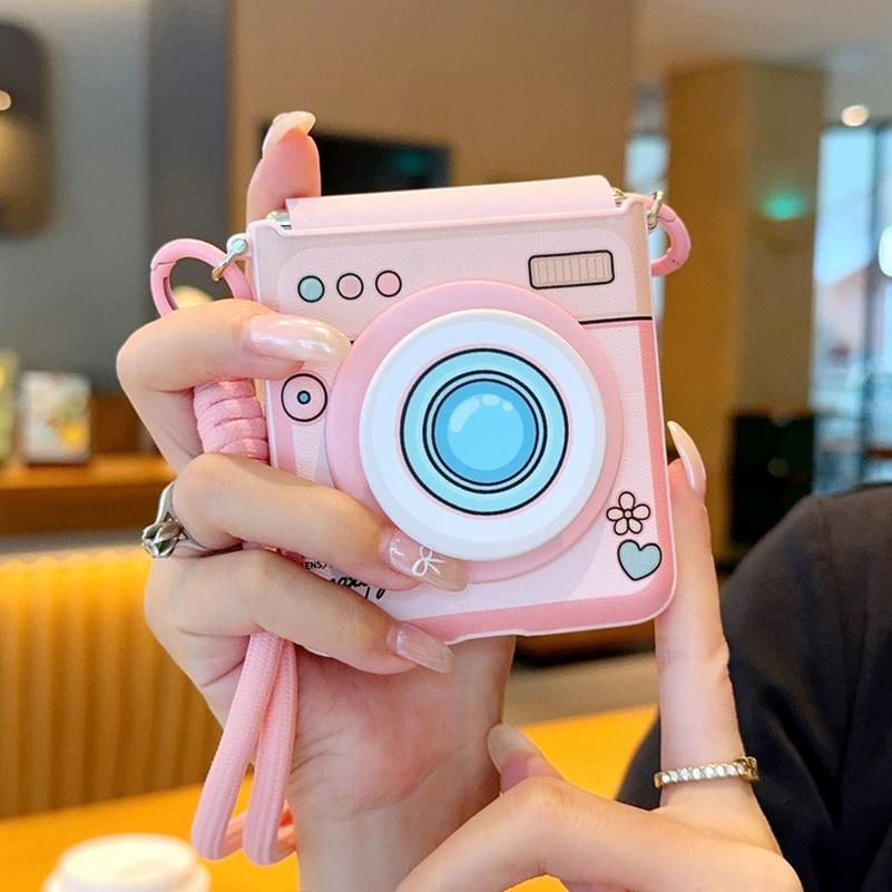 Built-in Magnetic Camera Style with Bracelet Leather Hinge Protective Case For Samsung Galaxy Z Flip 7 flip7 Lens Protect Cover