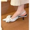 Mode High Heels Damen gestreiftes Design Schleife schwarz Temperament spitz Stiletto sexy Kleid weiß Tasche Sandalen Sommer große Größe