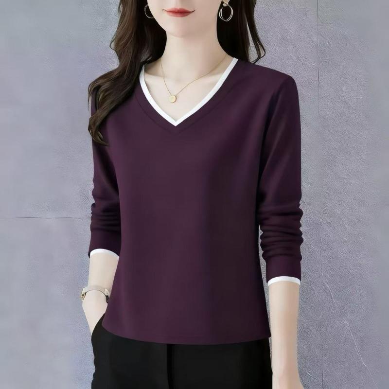 Pure Cotton Long-sleeved T-shirt Women's V-neck Bottoming Shirt Autumn 2025 New Style Loose Casual Top