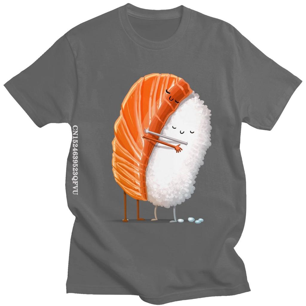 Cute Sushi Hug Tshirts Unisex Pure Cotton Cartoon Japanese Food Tee Streetwear Fashion Top Vintage Novelty Graphic Tshirt