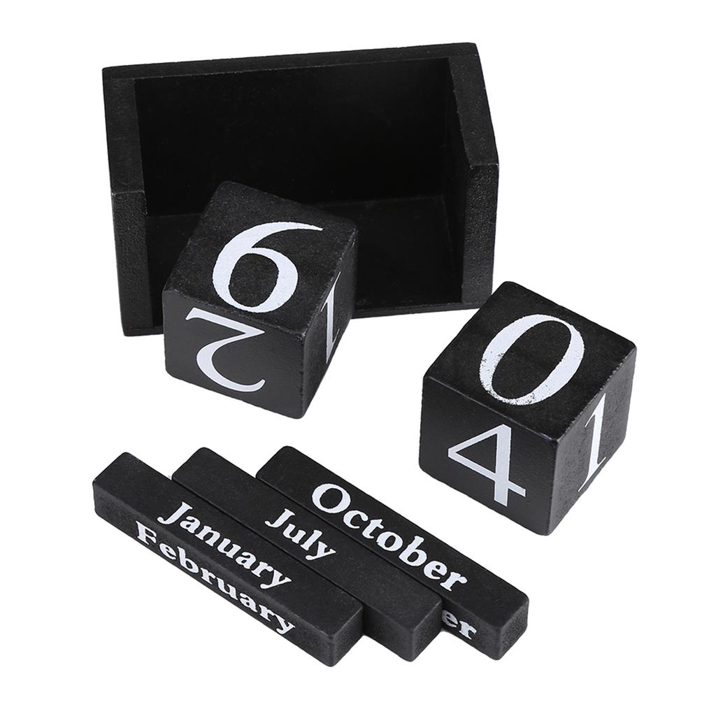 Vintage Wooden Calendar Desktop Wood Block Month Date Display Home Office Decoration