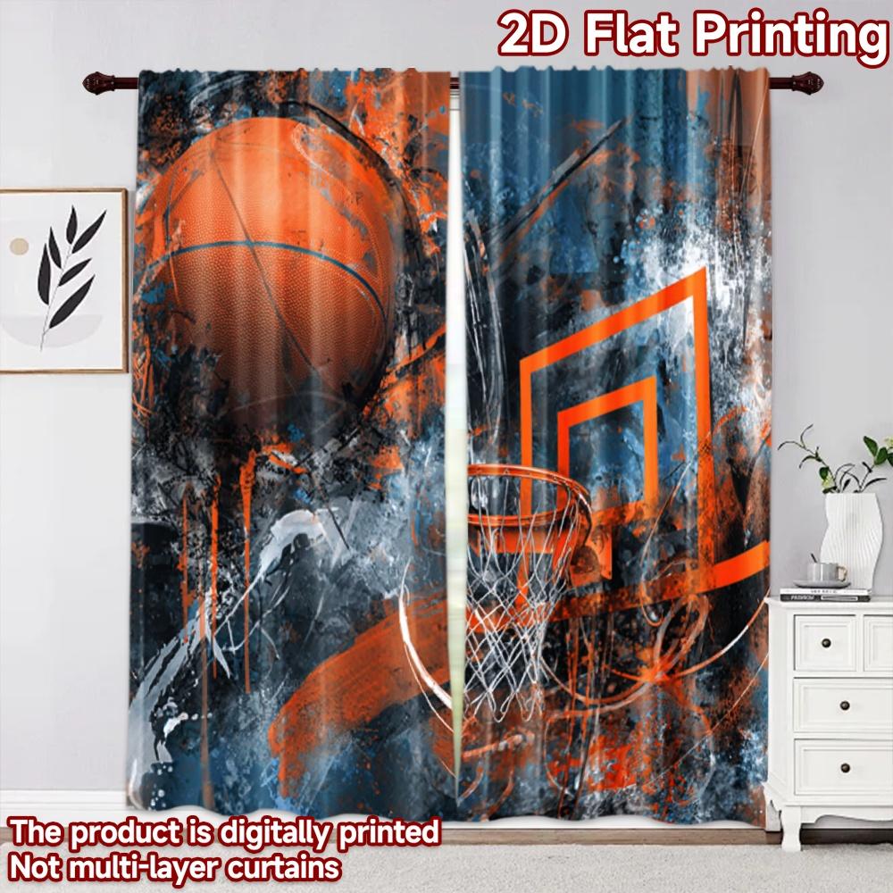 2D Flat Printing 2pcs Curtain Curtains Basketball Hoop Art Digital Printed Polyester Drapes Festive Holiday Perfect for All