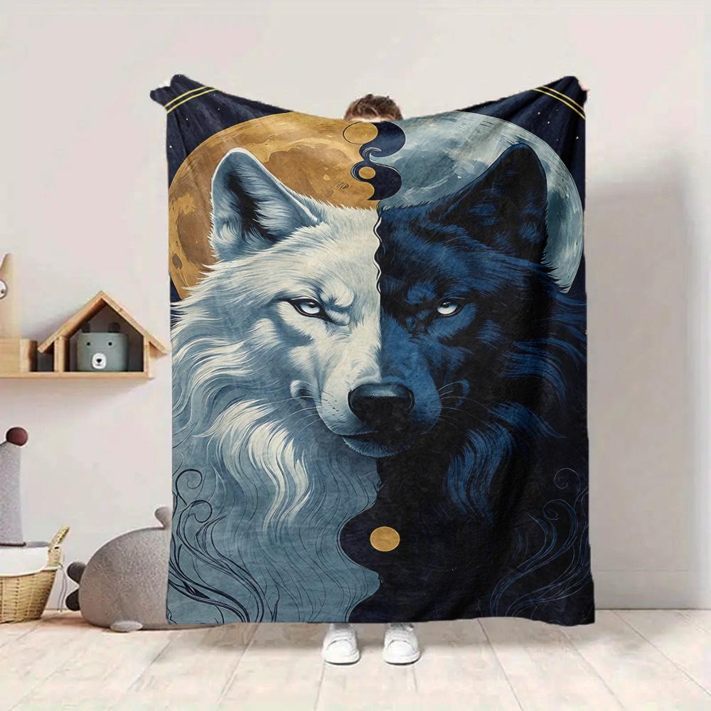 1pc Wolf Moon Blanket, Lightweight Flannel Throw Blanket for Sofa, Bed, Travel, Camping, Living Room, Office, Couch, Chair, and Bed