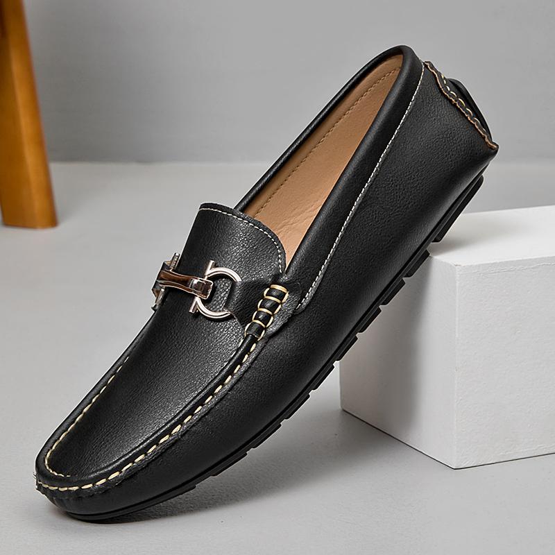 Fashion Metal Buckle Leather Loafers Casual Slip On Men Casual Shoes Gentleman Formal Dress Shoes Leisure Walk Business Flats Moccasins