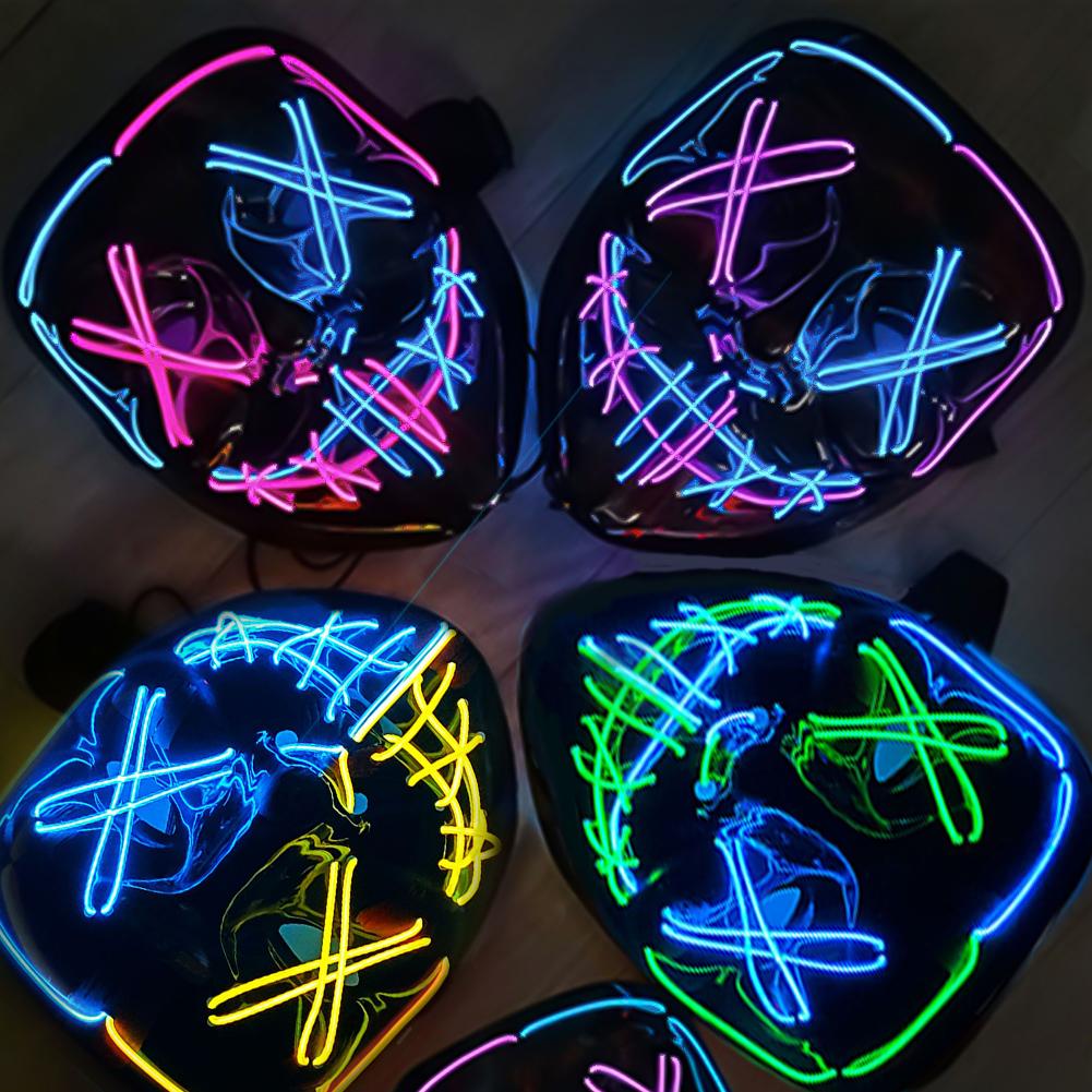 LED Halloween Glowing Mask Led Mask Party Masque Masquerade Masks Neon Maske Light Glow In The Dark Horror Props Party Costume