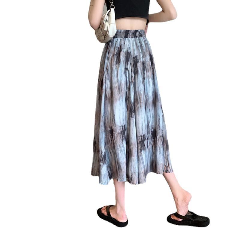 Tie-dye ink printing high-waisted skirt women's summer design sense niche covering a-shaped skirt medium and long covering umbrella skirt