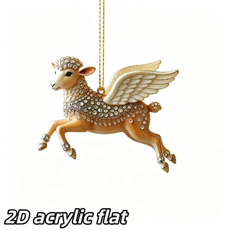 1Pcs Sheep Shaped Flat Acrylic Car Rearview Mirror Hanger Aesthetic Pendant for Auto Interior Home Shelf Decor