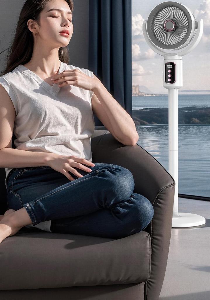 Voice-Controlled Rechargeable Air Circulator: Dual-Use Oscillating Desk & Floor Fan with Timer.