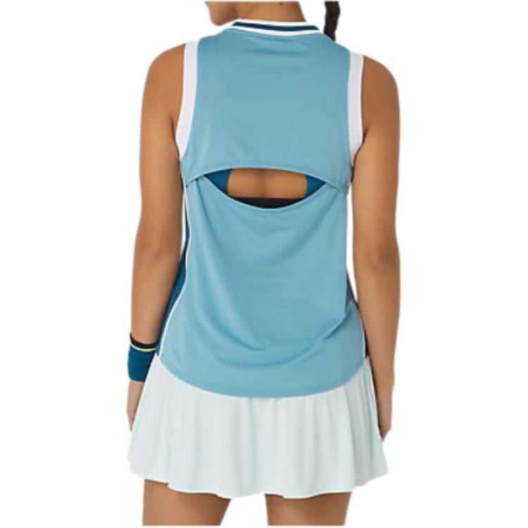 Asics Logo Print Color Block V-Neck Tank Top Women Tops Blue 2042A277-405