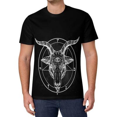 Pentagram with Demon Baphomet Satanic Goat Classic Fit Short Sleeve T-Shirt Crew Neck Tee Tops with Printed Pattern for Men