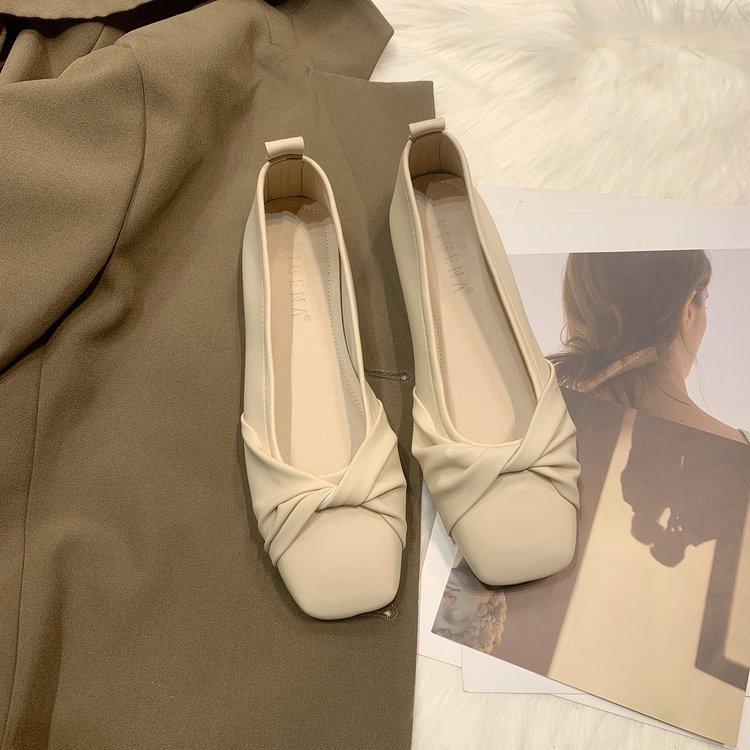 [Amano] 2025 Flat Shoes Design Sense Evening Wind Single Shoes Women's Summer Square Head Soft Leather Fairy Gentle Grandma Shoes