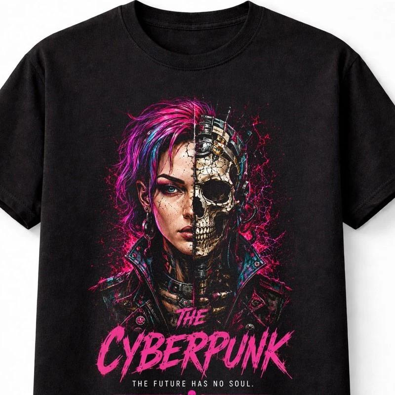 The Cyberpunk Cyborg Skeleton Futuristic Tech Skull Art Unisex TShirt S