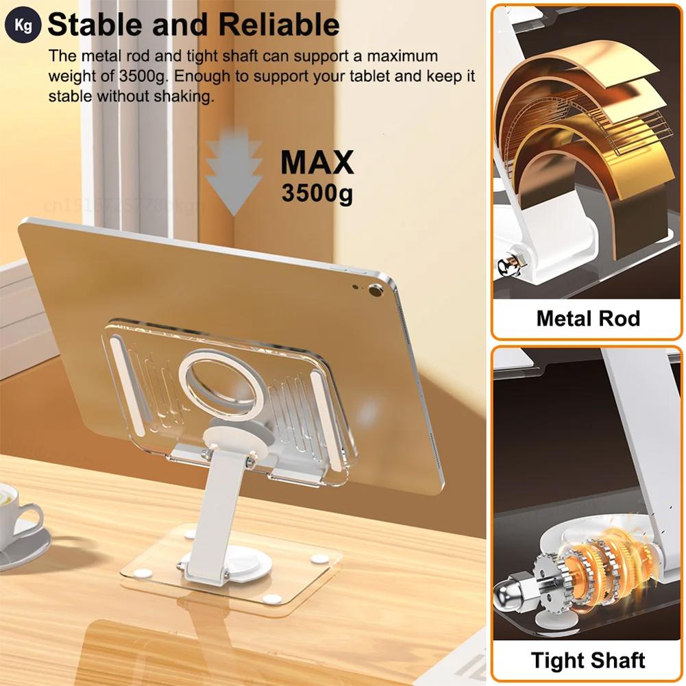 Acrylic Tablet Stand Holder with 360 Rotating Base Transparent Tablet Holder Adjustable for iPad Pro 11 12.9 Inch/iPad 10.9 Inch bianco