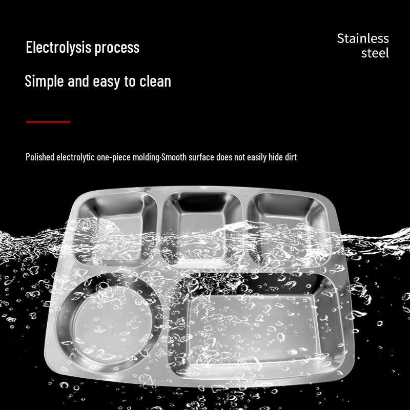 Jiwanggu 201 Stainless Steel 5-Compartment Deep Cafeteria Tray