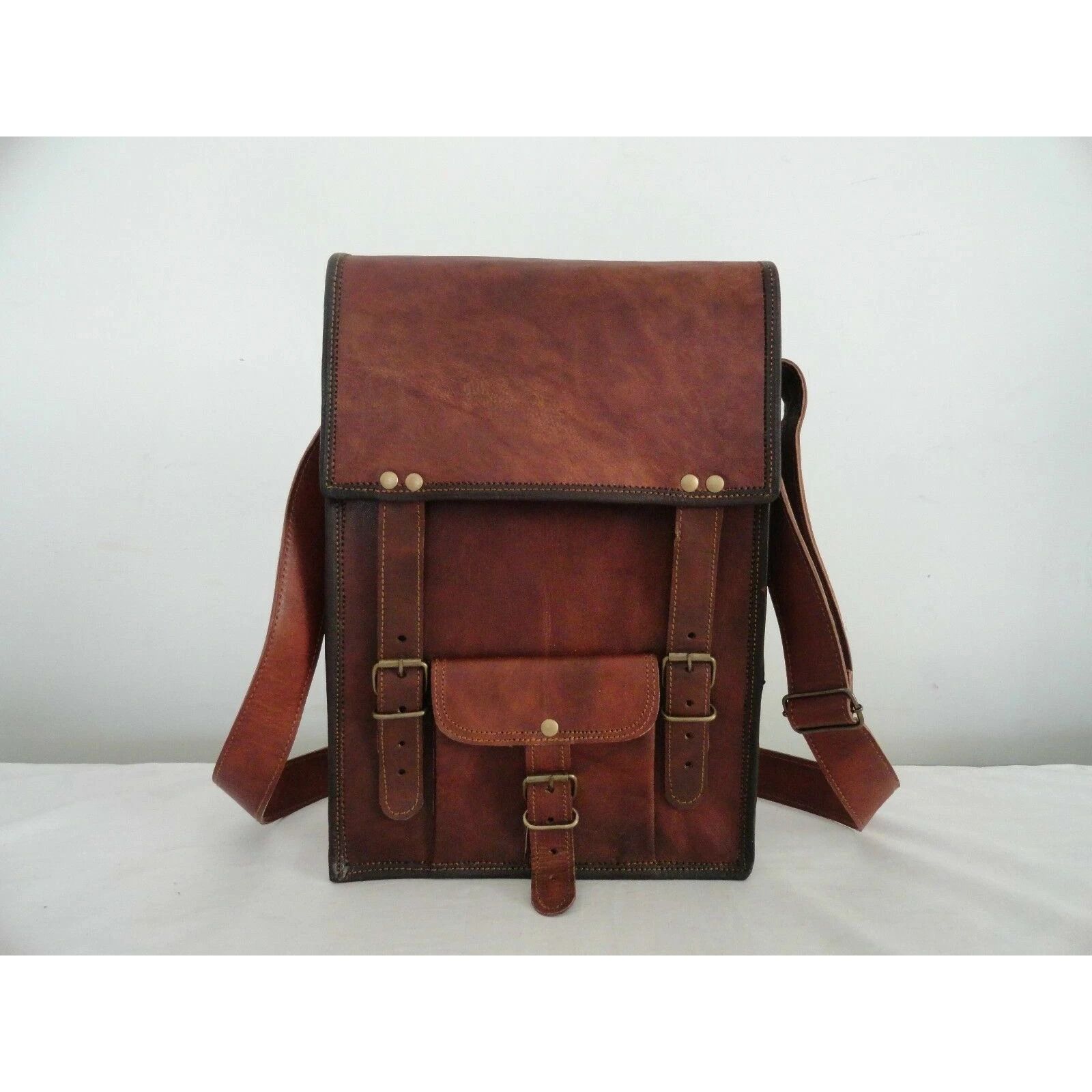 

Мужская винтажная сумка-мессенджер из натуральной кожи для ноутбука, ручная работа, сумка-портфель, школьные сумки 15 x 11 x 4 in