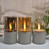 3pcs Glass Flameless Candles Battery Operated Flickering LED Pillar Candle Marbling Fake Wax with Timer for Home