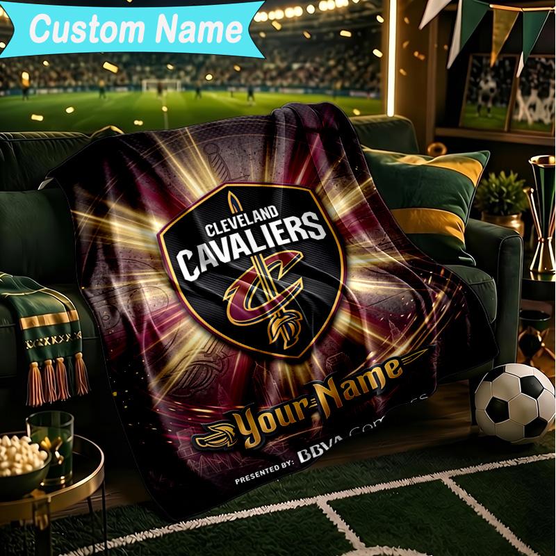 1PC Custom Name Blanket football Cavaliers Logo Flannel blankets Patterns Throw Blanket All-Season Soft Gift for Couch, Bed, Camping, Birthday gifts