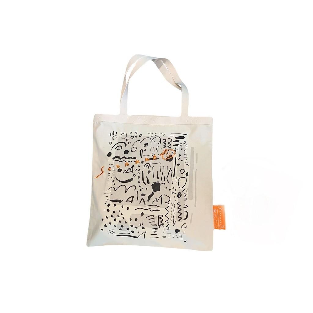 Stylish Canvas Tote Bag With Graffiti Print Large Capacity Shoulder Bag For Everyday Use