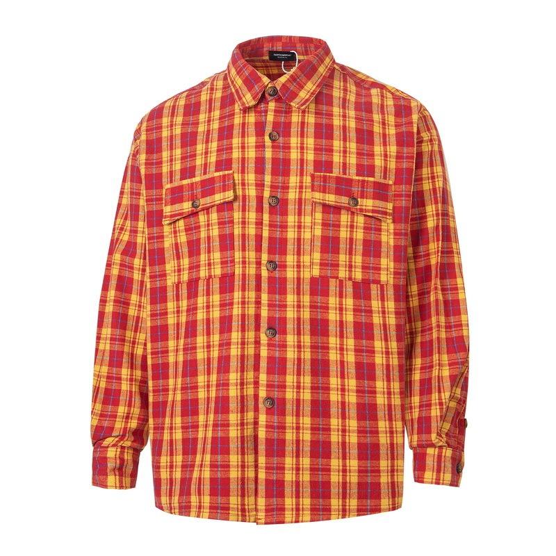 EastRogue American Retro Flannel Check Button-up Loose Long-sleeved Unisex Shirt