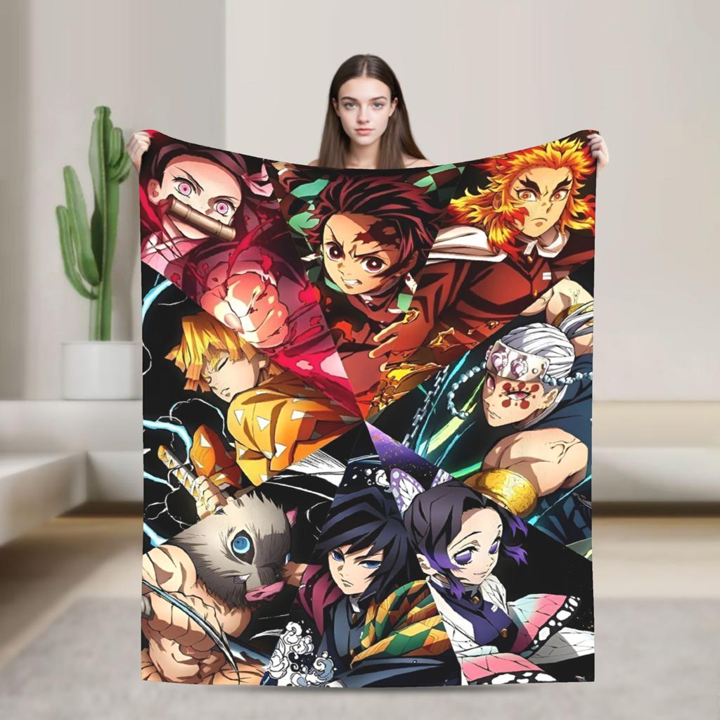 Shinobu Kochou Demon Slayer Blankets Fleece Kimetsu No Yaiba Japanese Devil's Blade Warm Throw Blankets for Sofa Bedding Throws